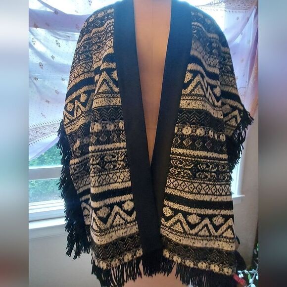 Tweed Sweater Jacket Womens Open Front Cardigan Boho Cape XS NWT - Picture 5 of 11